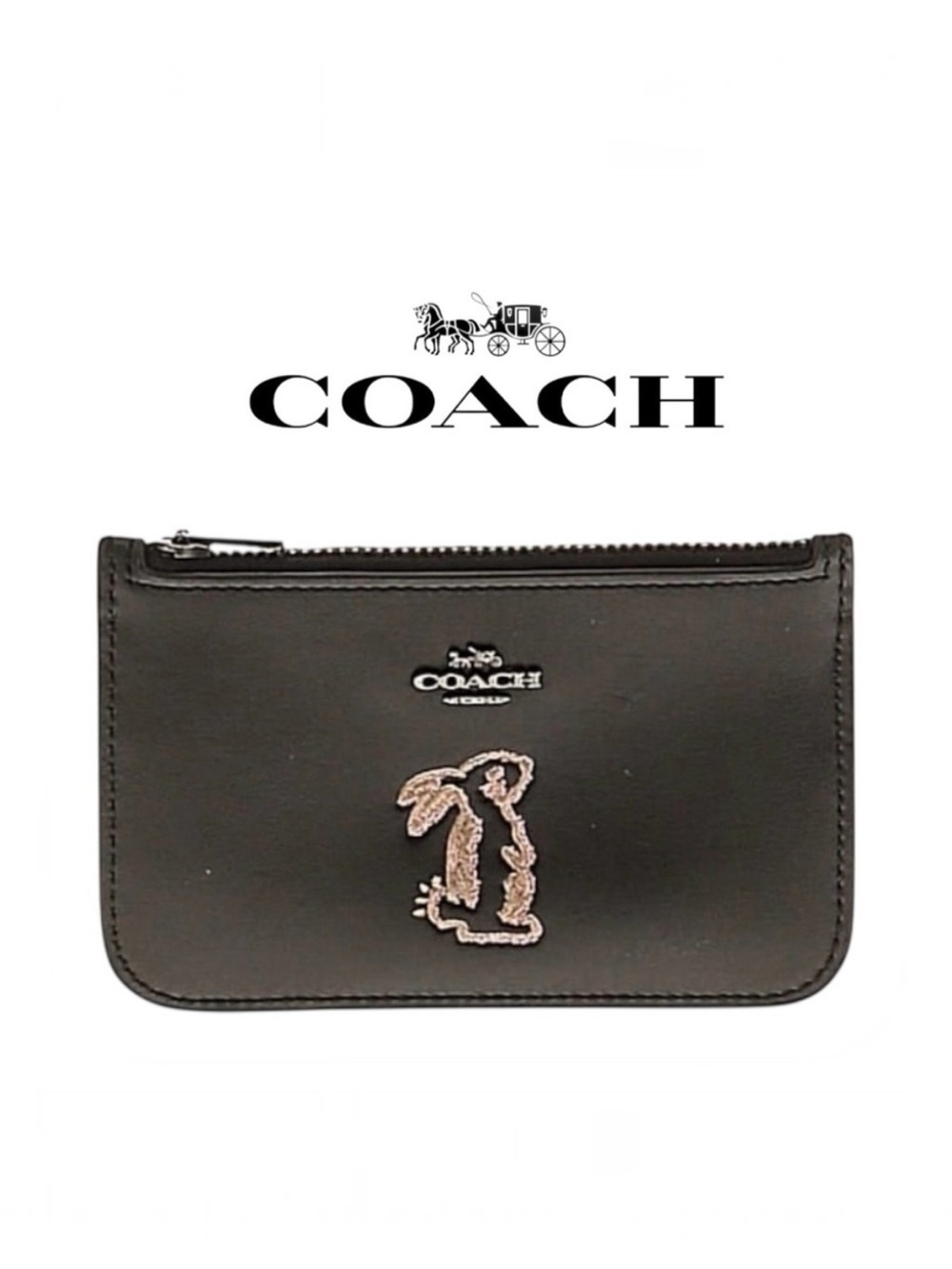 COACH x Selena Gomez Bunny Card Case – Limited Edition Black Leather